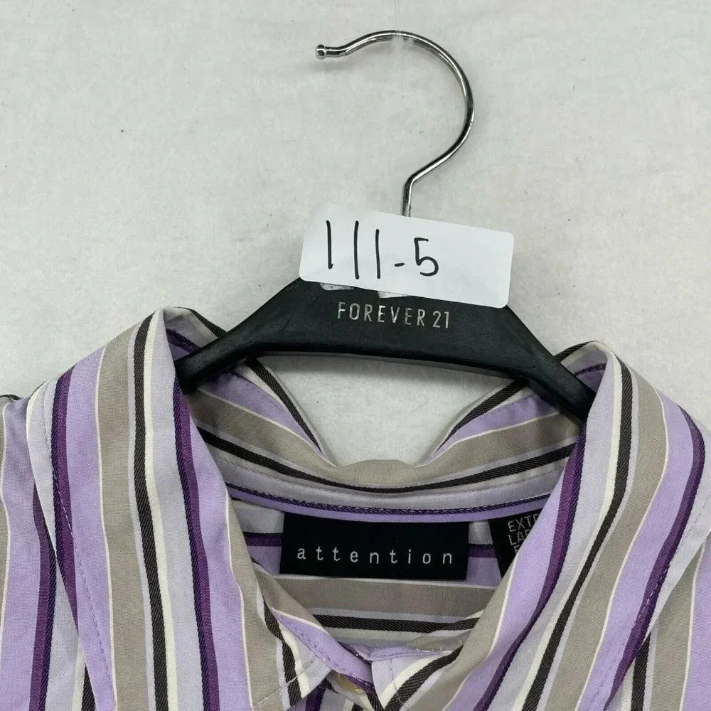 Attention Button-Up Shirt Women's Sz XL Purple Brown Striped Collared Stretch - Picture 12 of 12